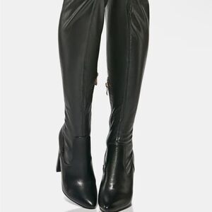 Azalea Wang Temptation vegan leather Black thigh highheels boots pointed toe SZ9
